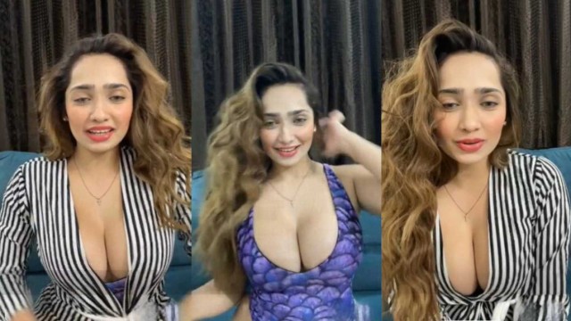 Aditi Mistry Sexy Nude Live in black white striped kimono