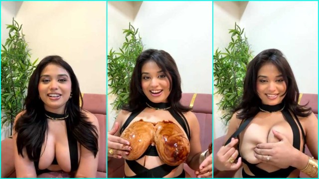 Currly Quinn Nipples Reveal While Rubbing Chocolate and Ass Show